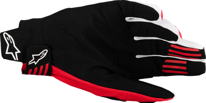 Alpinestars Techstar MX motorcycle gloves in black and bright red, 2XL, featuring protective padding and breathable material.