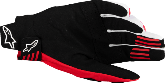Alpinestars Techstar MX motorcycle gloves in black and bright red, 2XL, featuring protective padding and breathable material.