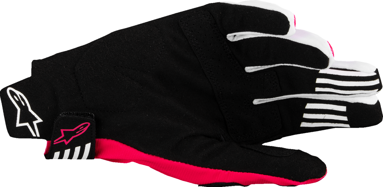 Alpinestars Techstar MX gloves in black and fluorescent pink, large size, with protective padding and breathable fabric.