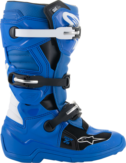 Alpinestars Youth Tech 7S bike boots in blue, black, and white with protective design, US size 8 / EU 42, part number 2015017-712-8