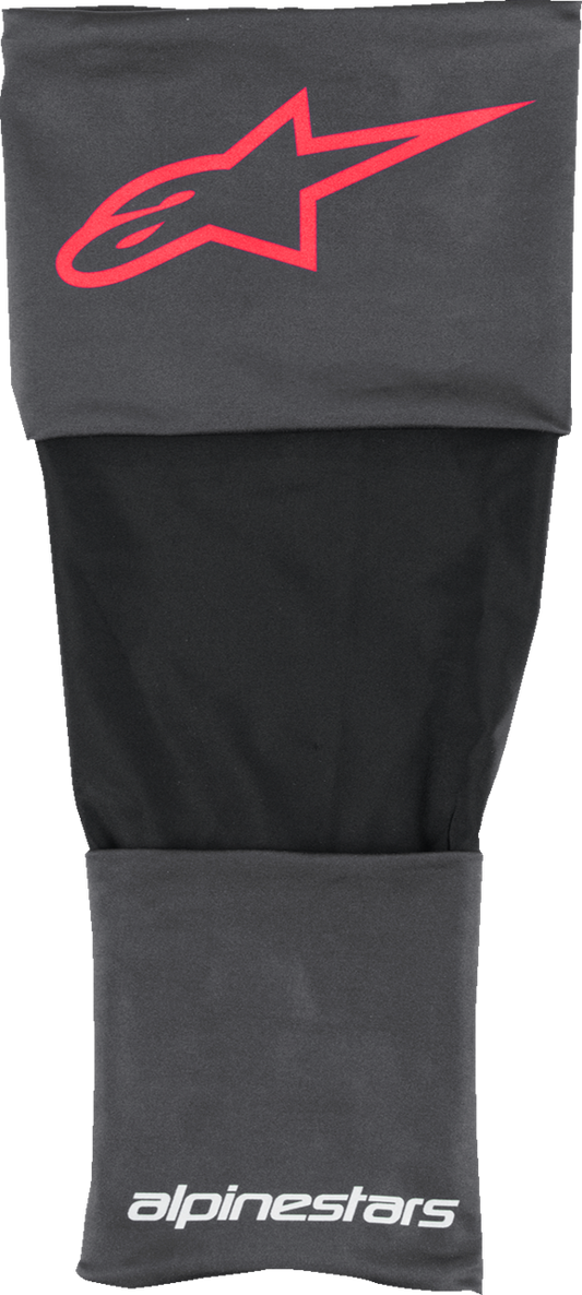Alpinestars RK-S knee brace sleeve in black, red, and white with protective padding for motorcycle or sports use.