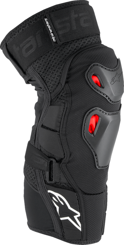 Alpinestars Bionic Pro Plasma knee protectors for off-road motorcycles, showing durable knee guards with protective armor and straps.