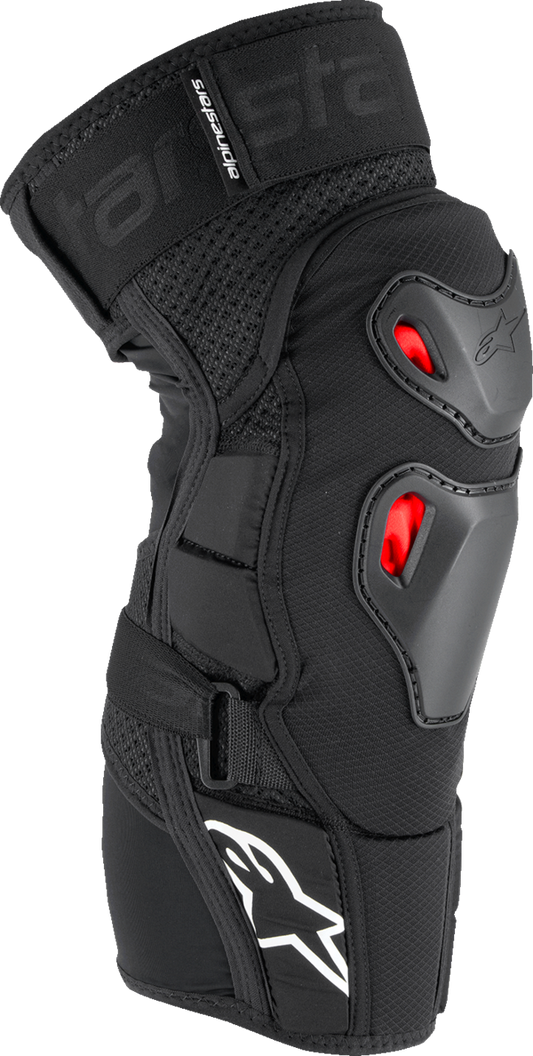 Alpinestars Bionic Pro Plasma knee protectors for off-road motorcycles, showing durable knee guards with protective armor and straps.