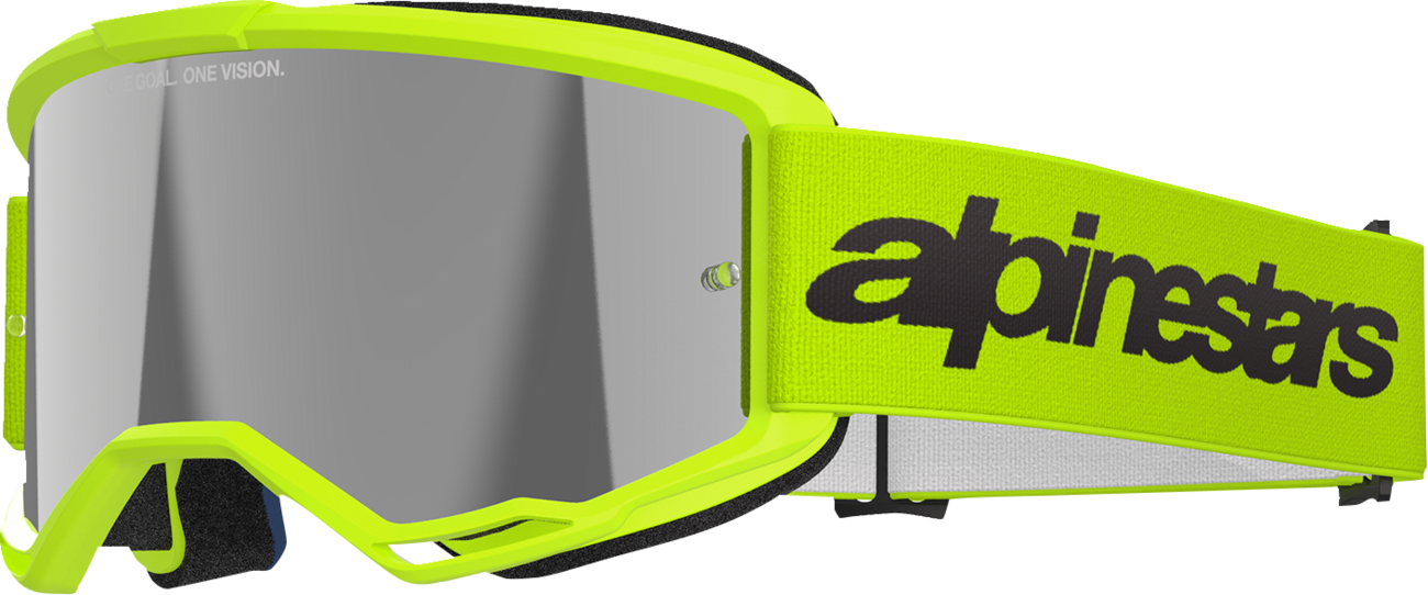 ALPINESTARS GOGGLES, Alpinestars GOGGLES Vision 3 Goggle - Wordmark - Yellow Fluo with Silver Mirror Lens (Part Number 5103225-5299)