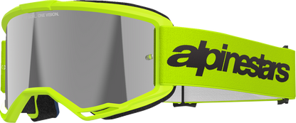 ALPINESTARS GOGGLES, Alpinestars GOGGLES Vision 3 Goggle - Wordmark - Yellow Fluo with Silver Mirror Lens (Part Number 5103225-5299)