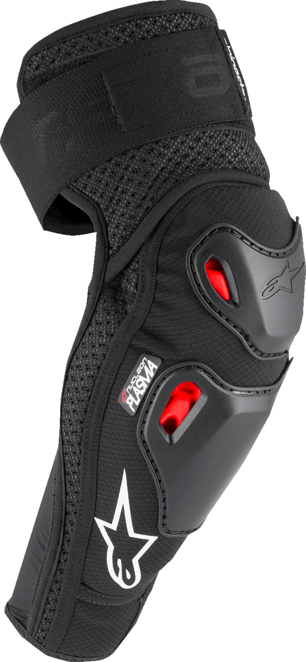 Alpinestars Bionic Pro Plasma elbow protectors in black, red, and white, size S/M, designed for motorcycle safety gear.