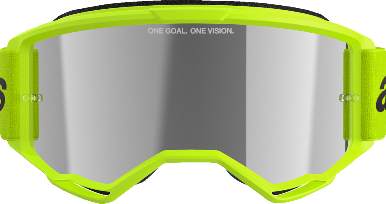 ALPINESTARS GOGGLES, Alpinestars GOGGLES Vision 3 Goggle - Wordmark - Yellow Fluo with Silver Mirror Lens (Part Number 5103225-5299)