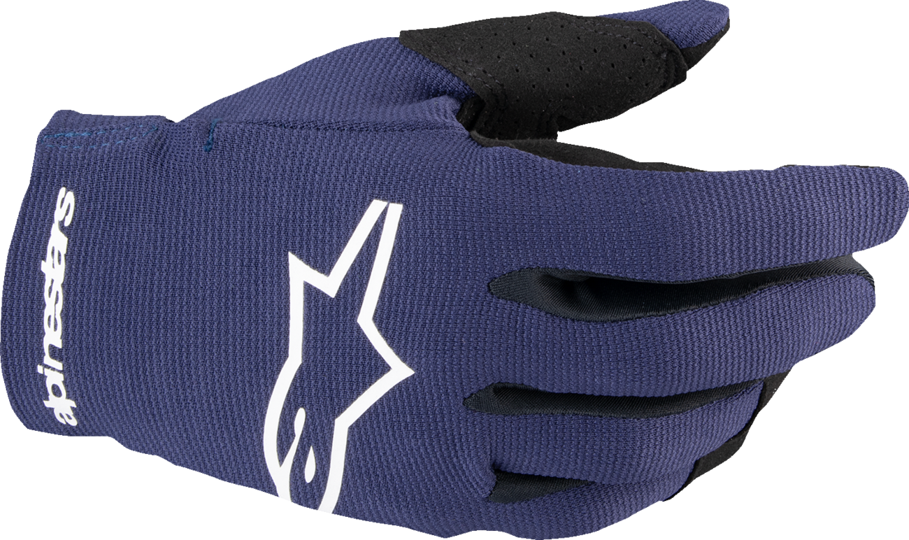 Alpinestars Youth Radar MX gloves in night navy and white, large size, showing protective design and breathable material.