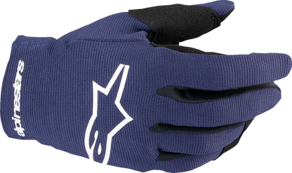 Alpinestars Youth Radar MX gloves in night navy and white, large size, showing protective design and breathable material.
