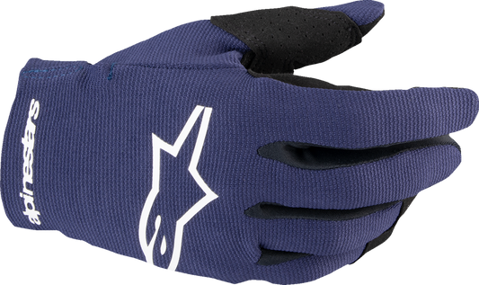Alpinestars Youth Radar MX gloves in night navy and white, large size, showing protective design and breathable material.