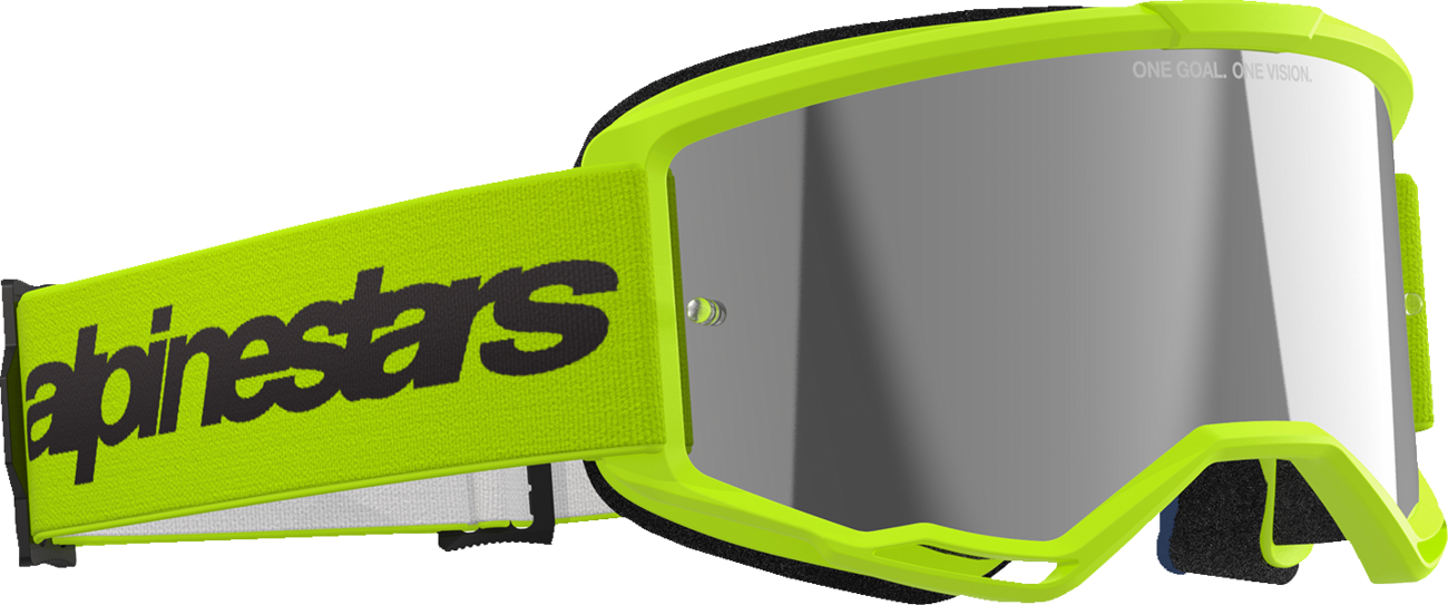 ALPINESTARS GOGGLES, Alpinestars GOGGLES Vision 3 Goggle - Wordmark - Yellow Fluo with Silver Mirror Lens (Part Number 5103225-5299)