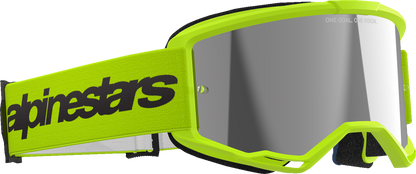ALPINESTARS GOGGLES, Alpinestars GOGGLES Vision 3 Goggle - Wordmark - Yellow Fluo with Silver Mirror Lens (Part Number 5103225-5299)