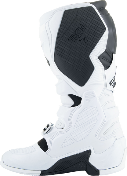 Alpinestars Tech 7 off-road motorcycle boots in white and black, US 6 / EU 39 with protective design and rugged sole.