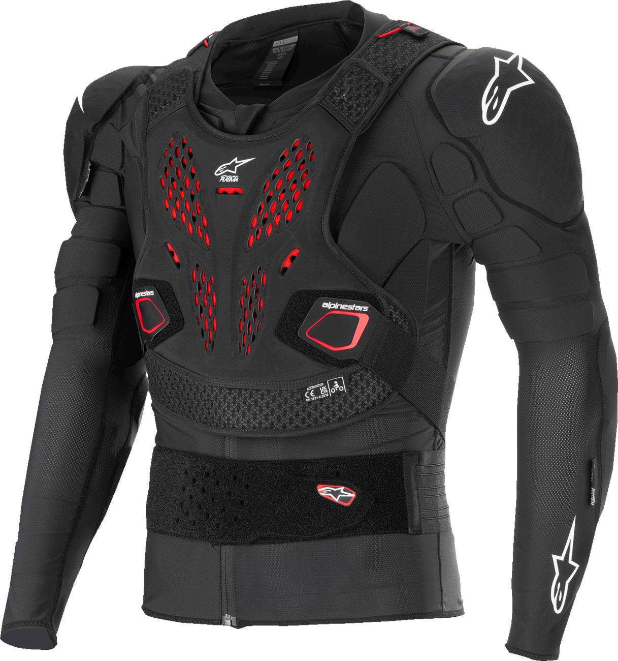 ALPINESTARS Bionic Pro v3 Plasma protection jacket in black, red, and white, size 2XL, with visible armor panels and branding.