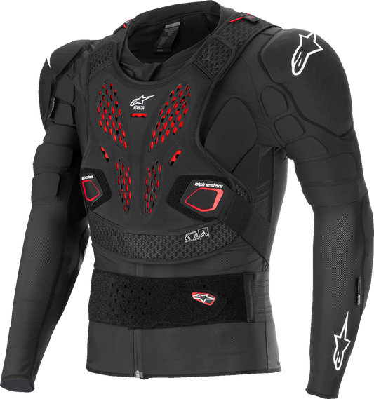 ALPINESTARS Bionic Pro v3 Plasma protection jacket in black, red, and white, size 2XL, with visible armor panels and branding.