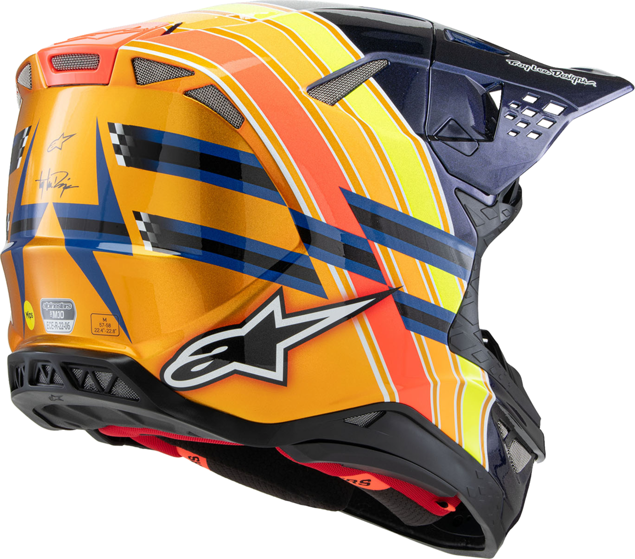 ALPINESTARS, Alpinestars Supertech M10 Helmet TLD Edition 25 with MIPS® – Gloss Dark Blue/Orange/Yellow/Fluo Red, Small
