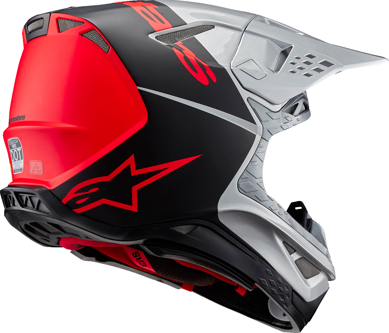 Alpinestars Supertech M10 Flood helmet with MIPS® in gloss silver, black, and orange fluo, shown from the front view.