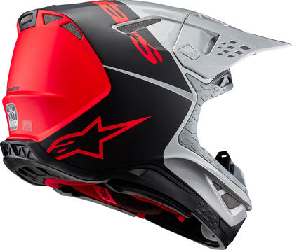 Alpinestars Supertech M10 helmet in gloss silver, black, and orange fluo with MIPS® safety features, medium size.