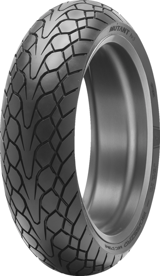 Dunlop Mutant rear motorcycle tire 150/70R17 with jointless band technology, featuring tread pattern and sidewall details.