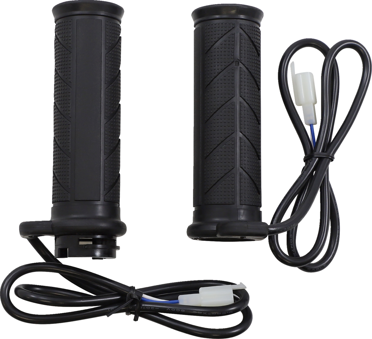 Bill's Exhausts Show Chrome Heated Grips for Ryker engine, black finish with chrome accents, designed for motorcycle handlebar comfort.