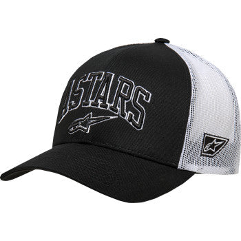 Black and white ALPINESTARS Dunker Hat by Bill's Exhausts, one size, featuring a stylish design with embroidered branding.