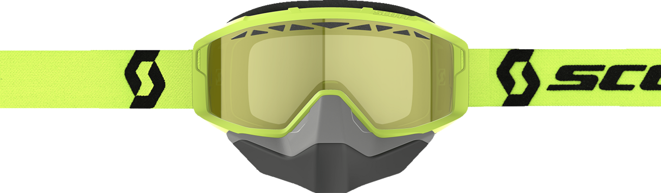 Scott Primal Snow Cross Goggle in yellow and black with clear lens, featuring adjustable strap and ventilation for winter snow sports.