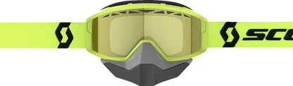 Scott Primal Snow Cross Goggle in yellow and black with clear lens, featuring adjustable strap and ventilation for winter snow sports.