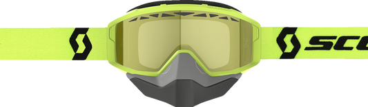 Scott Primal Snow Cross Goggle in yellow and black with clear lens, featuring adjustable strap and ventilation for winter snow sports.