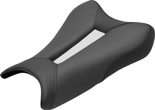 Black SADDLEMEN Track Seat Solo in carbon fiber for Kawasaki ZX6R '19-'22, designed for high performance and lightweight riding.