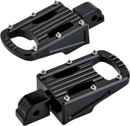 Black BILTWELL Punisher Passenger Footpeg for M8 motorcycles, showing the textured metal surface and mounting hardware.