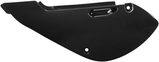 Black ACERBIS side panels for motorcycle body, designed for durability and style, shown installed on the bike.