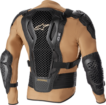 Alpinestars Bionic Action V2 protection jacket in camel and black, 2XL, showcasing its armored design and adjustable straps.