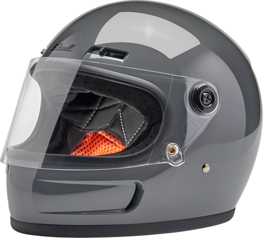 Gloss Storm Gray BILTWELL Gringo SV motorcycle helmet with large size, featuring a sleek aerodynamic design and secure strap closure.