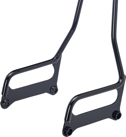 Bill's Exhausts BILTWELL EXFIL Sissy Bar for Softail in gloss black, featuring a sturdy, sleek motorcycle sissy bar design.