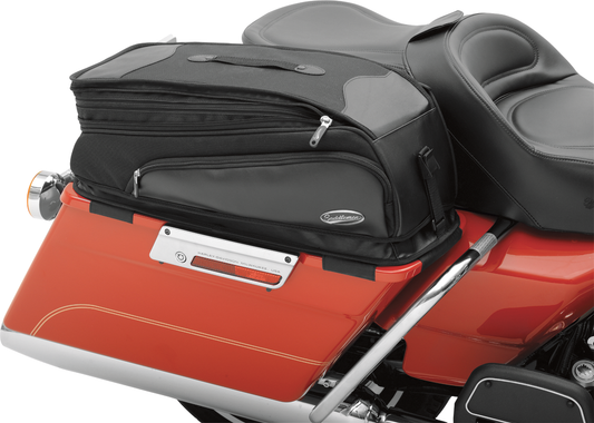 Bill's Exhausts saddlebag lid cover with storage bags for saddles, featuring a durable seat cover design and multiple storage compartments.