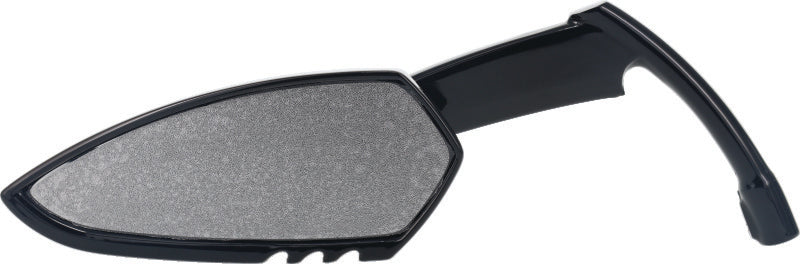Kuryakyn Scythe mirrors in black for powersports vehicles, showing sleek mirror arms and reflective surfaces.