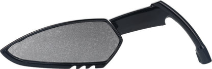 Kuryakyn Scythe mirrors in black for powersports vehicles, showing sleek mirror arms and reflective surfaces.