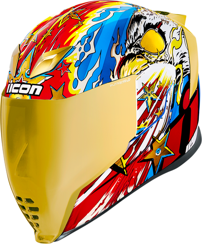 Bill's Exhausts ICON Airflite™ Helmet in Gold, XS size, featuring a sleek design with the Freedom Spitter graphic.