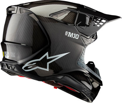 Alpinestars Supertech M10 helmet in gloss black carbon with MIPS® system, size XS, featuring a sleek aerodynamic design.