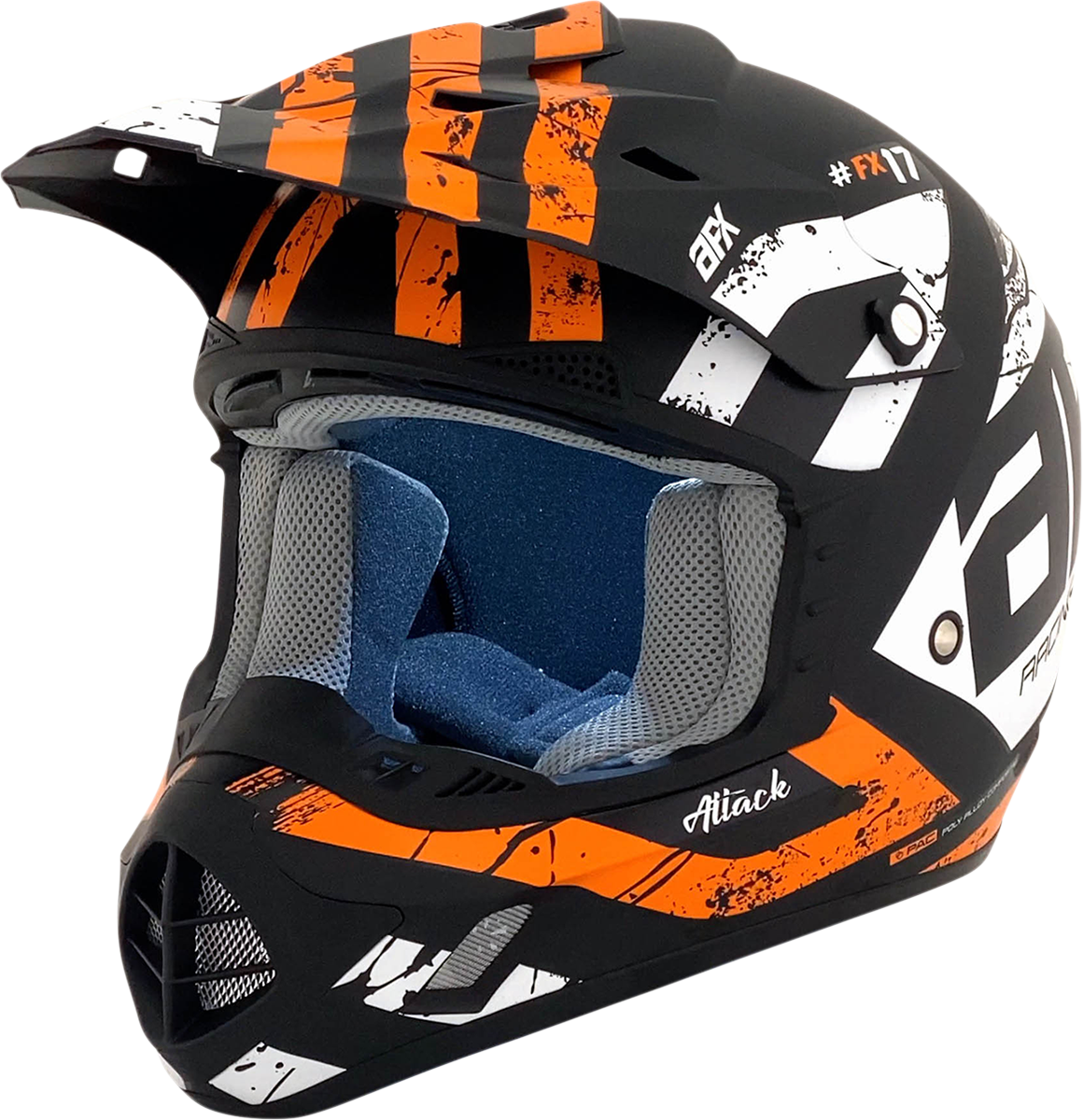 AFX FX-17 Attack helmet in matte black and orange, size XS, with aerodynamic design and clear visor for motorcycle riding.