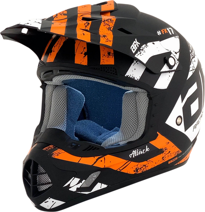 AFX FX-17 Attack helmet in matte black and orange, size XS, with aerodynamic design and clear visor for motorcycle riding.