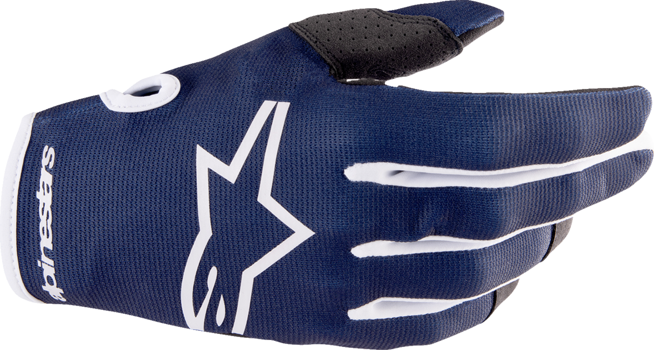 Alpinestars Radar Gloves in Night Navy and White, medium size, showing the textured leather and protective knuckle design.