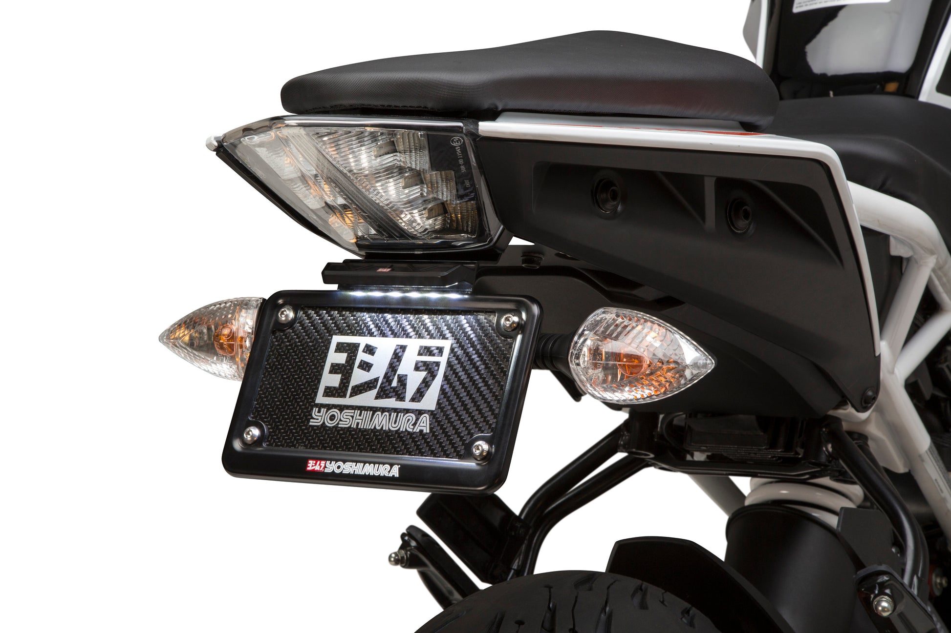 YOSHIMURA Fender Eliminator Kit for KTM motorcycle, black and metal mounting hardware, with sleek, compact design.