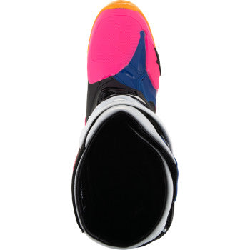 Alpinestars Daytona Coast Limited Edition Tech 10 motocross boots in white, blue, and pink with protective design and branding.