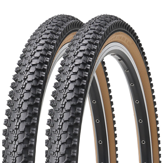 Hycline CrossBand Brown Wall mountain bike tire, 26-inch by 1.95-inch, with textured tread and sidewall for off-road riding.