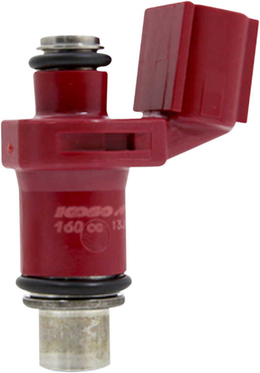 KOSO high-flow fuel injector for Honda Grom and Monkey, showing the sleek black fuel injector with brand markings.