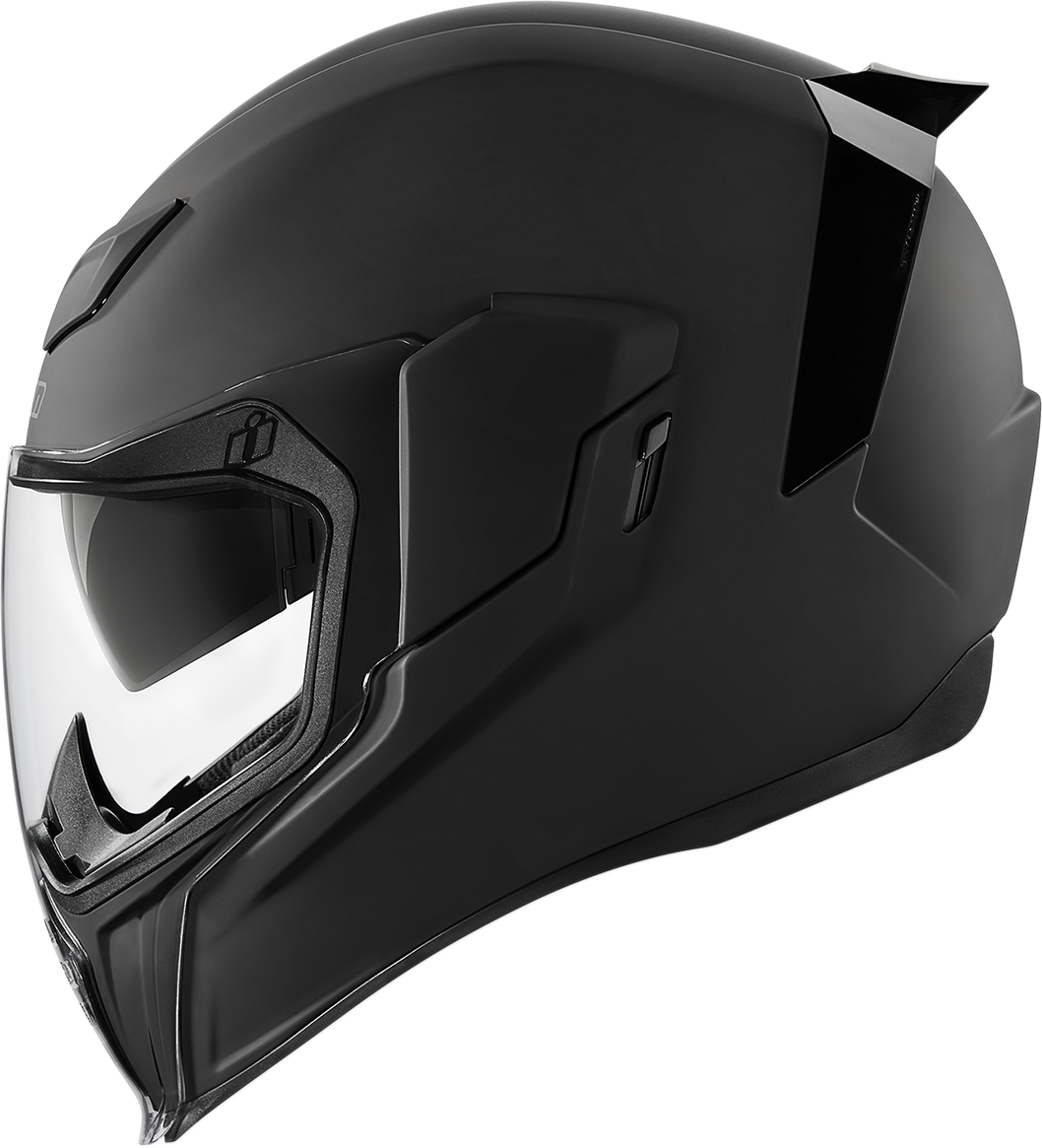 Black ICON Airflite™ helmet in Rubatone finish, XL size, featuring sleek aerodynamic design and clear face shield.