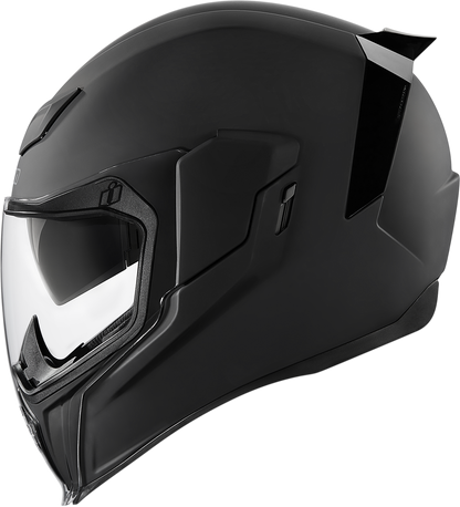 Black ICON Airflite™ helmet in Rubatone finish, XL size, featuring sleek aerodynamic design and clear face shield.
