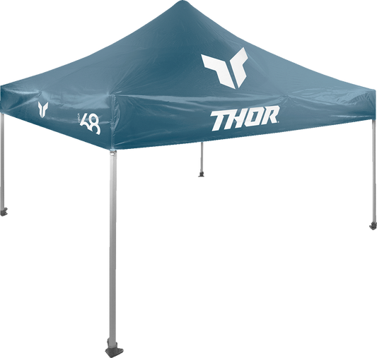 THOR collapsible 10' x 10' steel and white canopy set up at an outdoor market, providing shade for outdoor events.