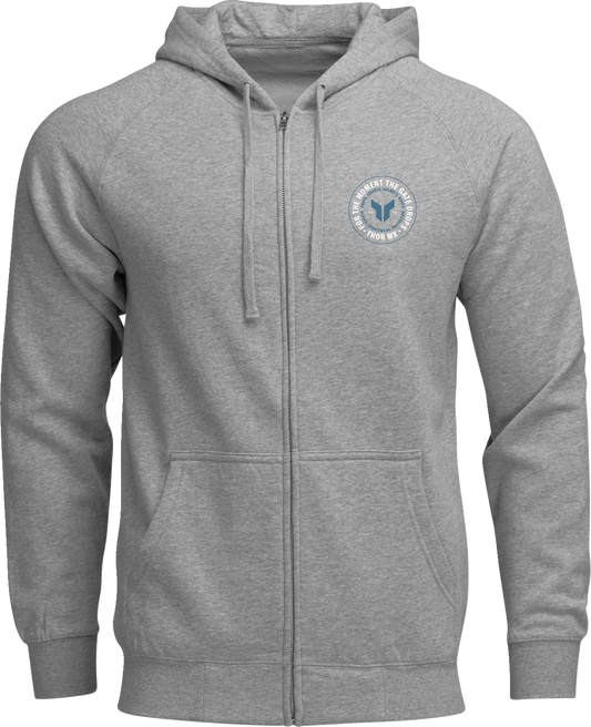 Heather gray THOR Badge Zip-up Hoodie with front zipper and logo, casual style, made by THOR.